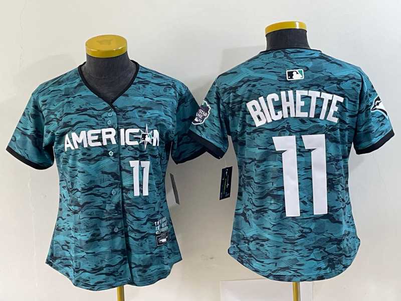 Womens Toronto Blue Jays #11 Bo Bichette Number Teal 2023 All Star Cool Base Stitched Jersey->mlb womens jerseys->MLB Jersey